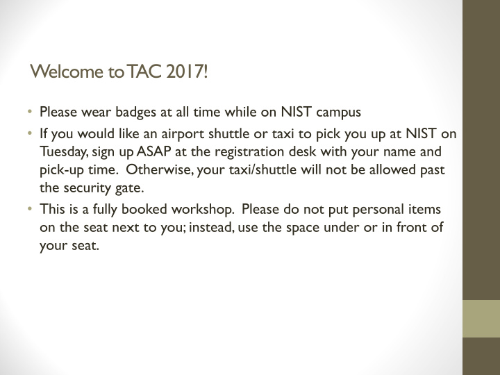 welcome to tac 2017