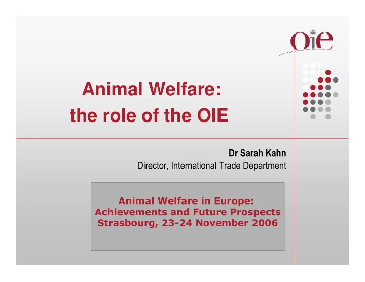 animal welfare the role of the oie