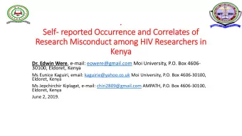 .  Self Self  re reported Occurr  Occurrence ence and and Corr  Correl  elates es of of  Resear