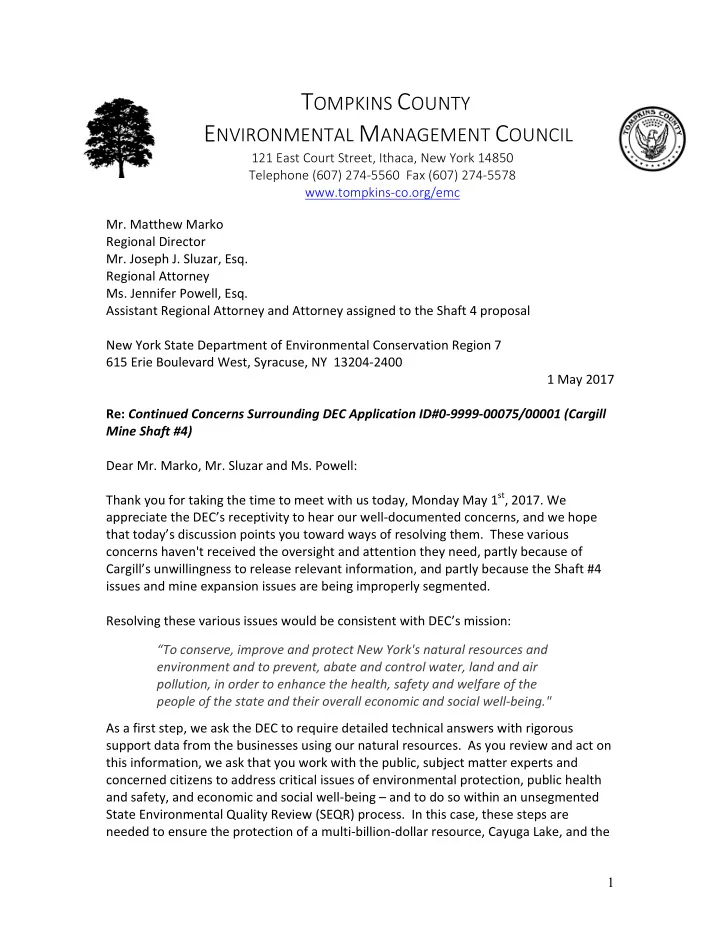 t ompkins c ounty e nvironmental m anagement c ouncil