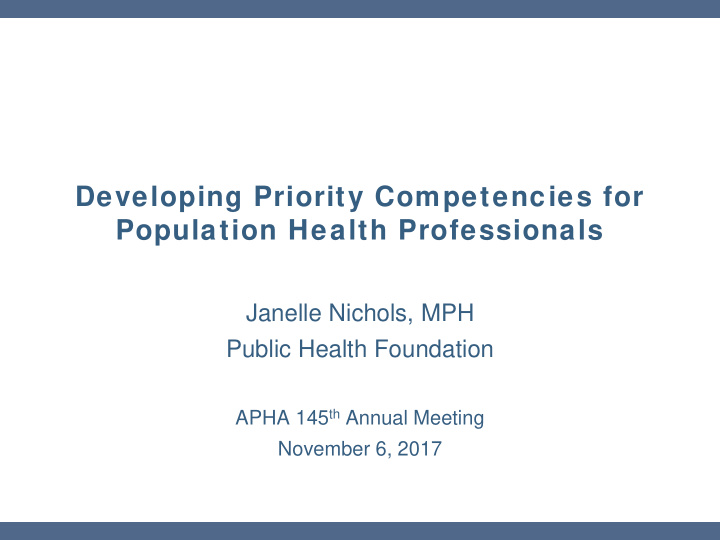 developing priority competencies for population health