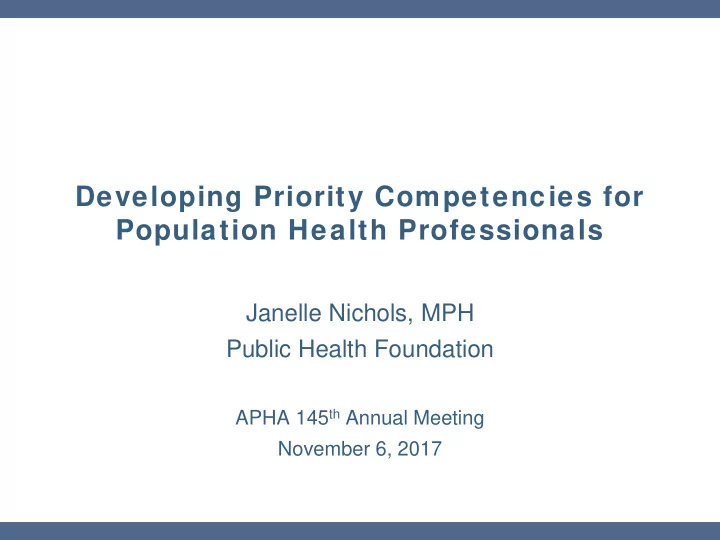 developing priority competencies for population health