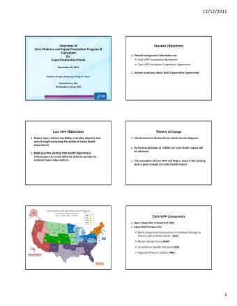 12/12/2011 Overview of Session Objectives Core Violence and Injury Prevention Program &amp;