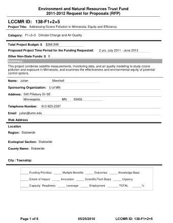 LCCMR ID: 138-F1+2+5  Project Title:  Addressing Ozone Pollution in Minnesota: Equity and