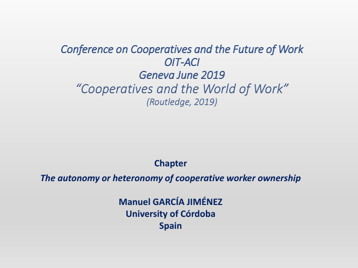 cooperatives and the world of work