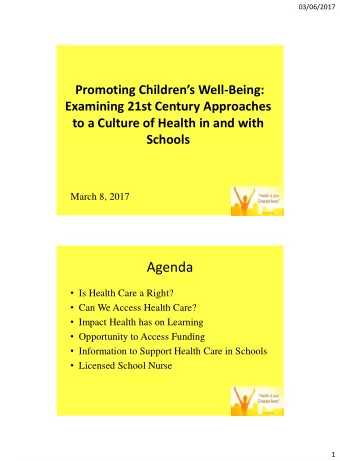 Agenda  Is Health Care a Right?  Can We Access Health Care?  Impact Health has on Learning