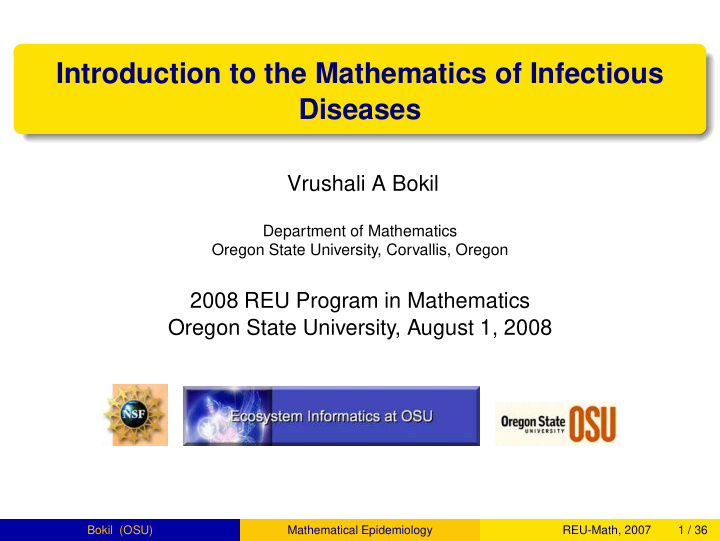 introduction to the mathematics of infectious diseases