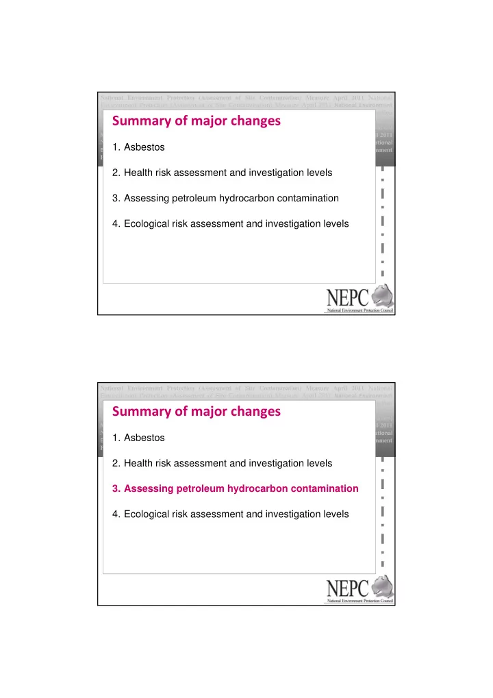 summary of major changes