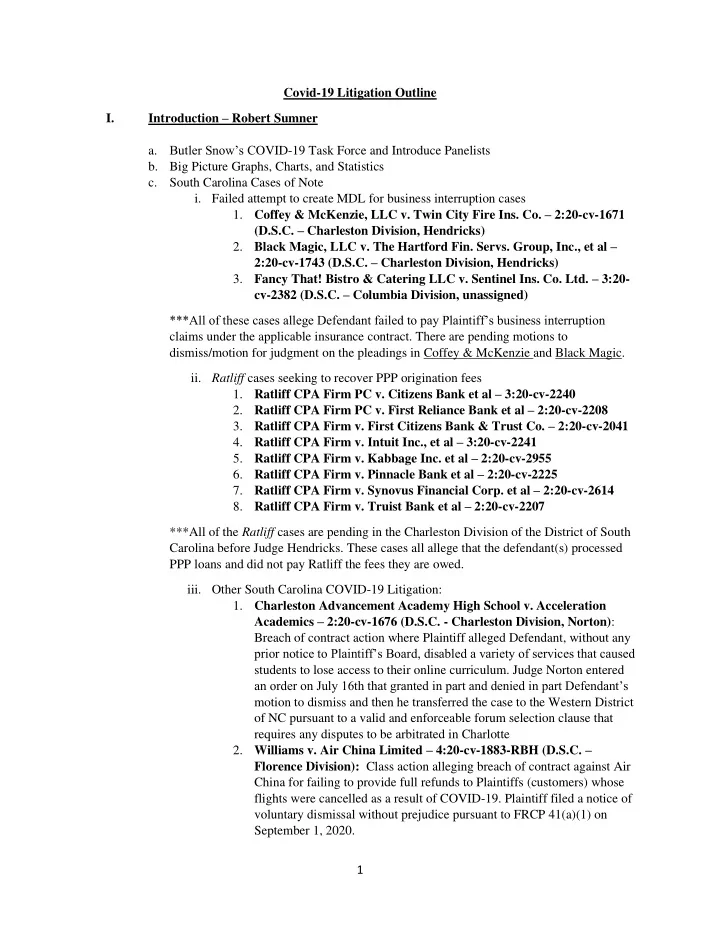 covid 19 litigation outline introduction robert sumner i