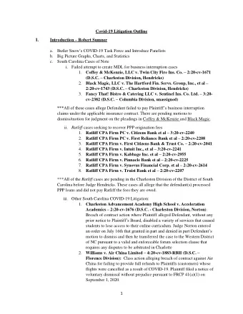 Covid-19 Litigation Outline Introduction  Robert Sumner I. a. Butler Snows C OVID-19 Task