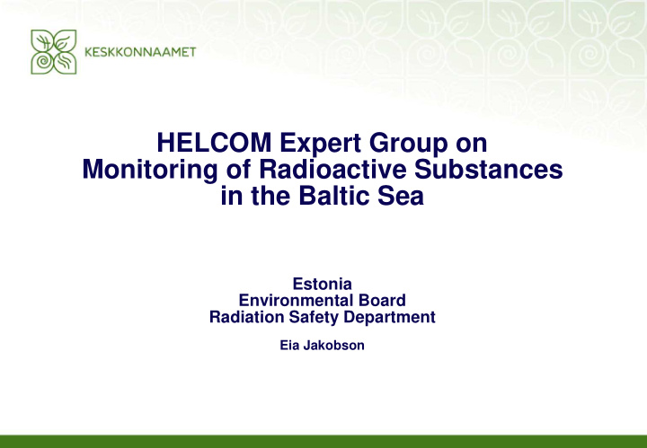 helcom expert group on monitoring of radioactive