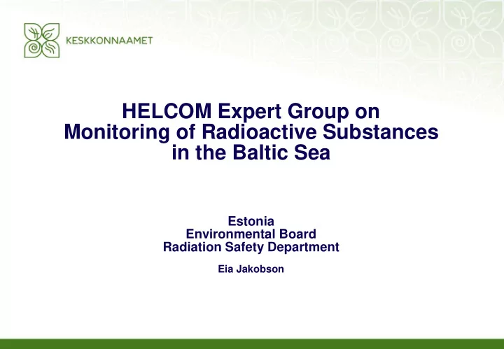 helcom expert group on monitoring of radioactive