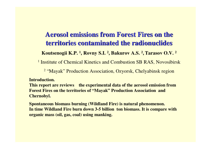 aerosol emissions from forest fires on the aerosol