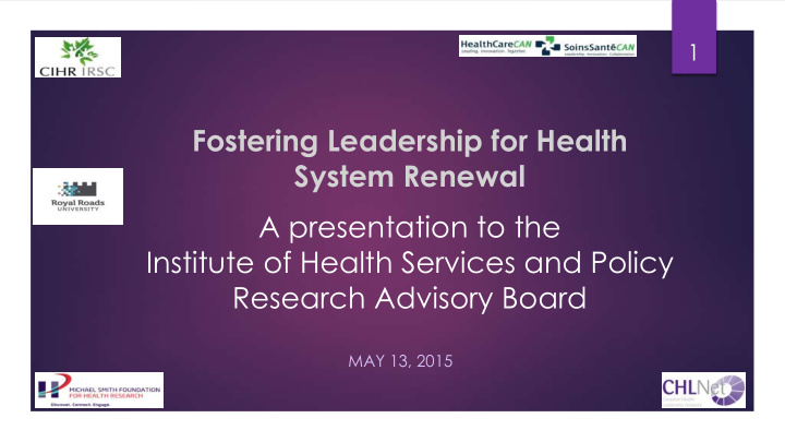 fostering leadership for health system renewal