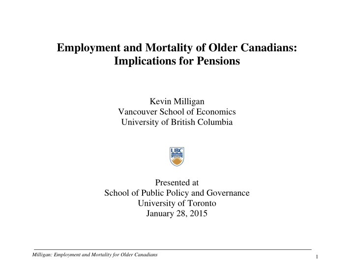 employment and mortality of older canadians implications