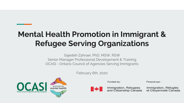 mental health promotion in immigrant refugee serving