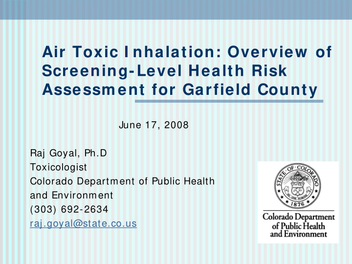 air toxic i nhalation overview of screening level health