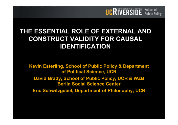the essential role of external and construct validity for