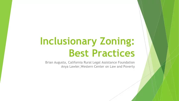 inclusionary zoning best practices