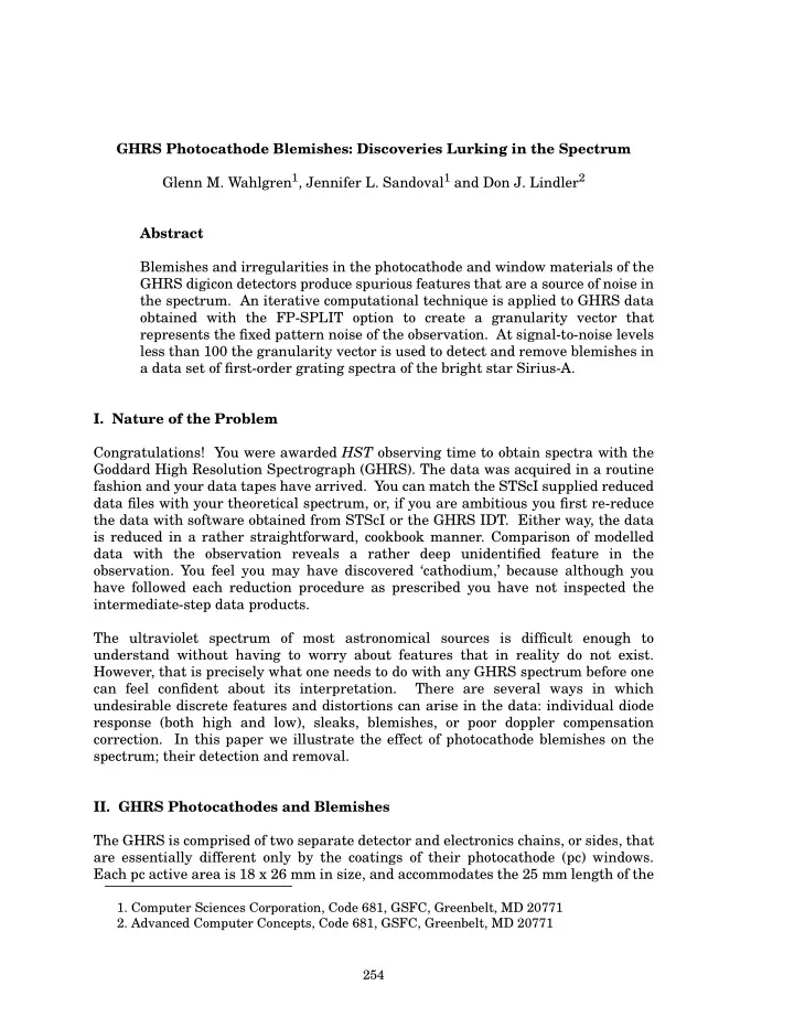 ghrs photocathode blemishes discoveries lurking in the