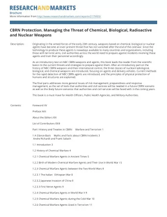 CBRN Protection. Managing the Threat of Chemical, Biological, Radioactive and Nuclear Weapons