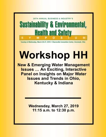 Workshop HH  New &amp; Emerging Water Management  Issues  An Exciting, Interactive  Panel on