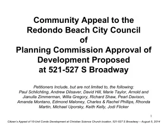 Community Appeal to the  Redondo Beach City Council  of  Planning Commission Approval of