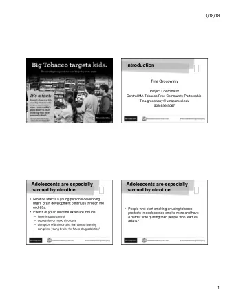 3/18/18 Introduction   Tina Grosowsky      Project Coordinator   Tobacco industry