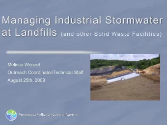 Background  Program Goals  10 Categories/29 Sectors of activity  Stormwater Control
