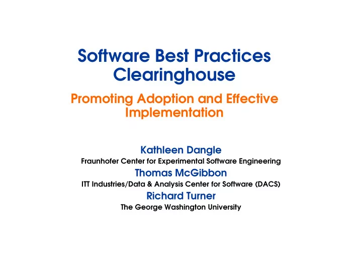 software best practices clearinghouse