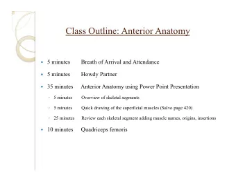 Class Outline: Anterior Anatomy  5 minutes  Breath of Arrival and Attendance  5 minutes