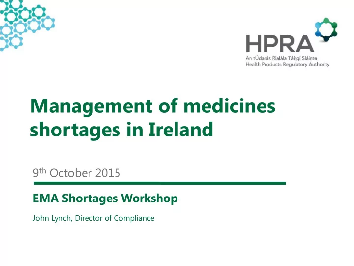 management of medicines shortages in ireland