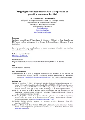 Mapping sistemticos de literatura. Caso prctico de planificacin usando Parsifal Dr. Francisco