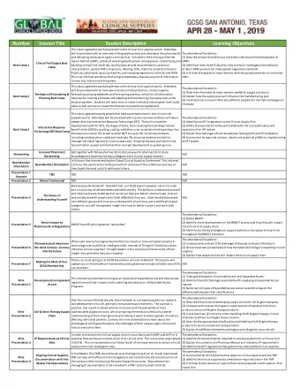 Number  Session Title  Session Description  Learning Objectives  This class is geared toward people