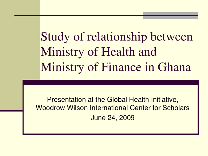 study of relationship between ministry of health and