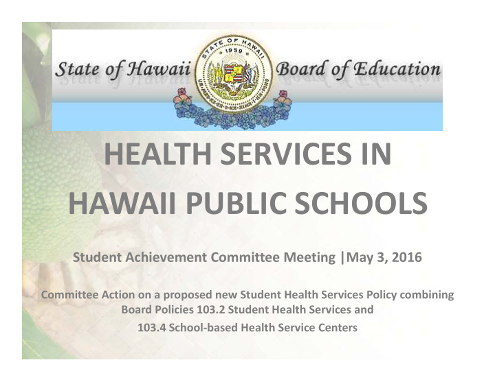 health services in hawaii public schools