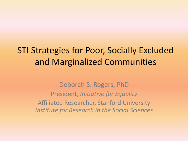 sti strategies for poor socially excluded