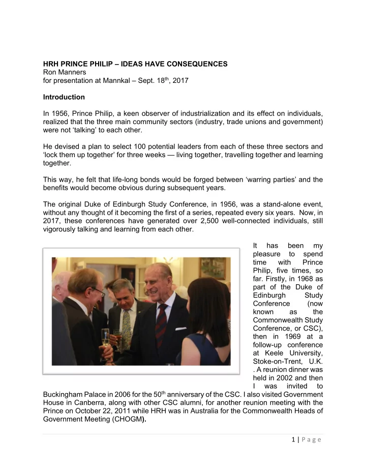 hrh prince philip ideas have consequences ron manners for