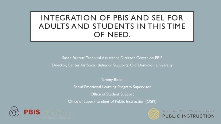 integration of pbis and sel for adults and students in