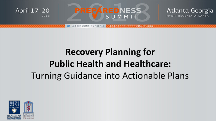 recovery planning for public health and healthcare