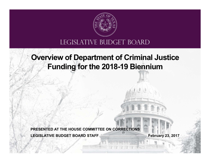 overview of department of criminal justice funding for