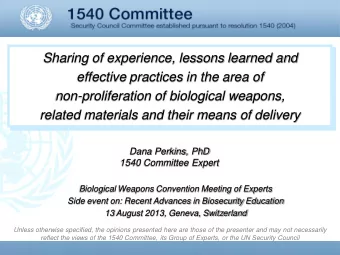 Sharing of experience, lessons learned and  effective practices in the area of  non-proliferation