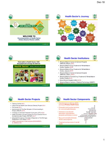 Dec-18  Health Sectors Journey  WELCOME TO  the presentation of Health Sector  Dhaka Ahsania