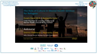 Mental Health Conference  Athens,  From Managing emergencies  Alkis Argyriadis  Hall  to