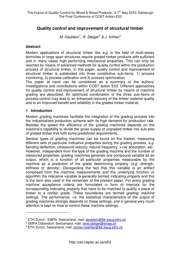 quality control and improvement of structural timber