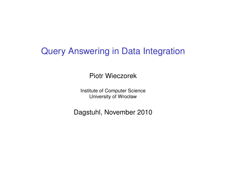 query answering in data integration