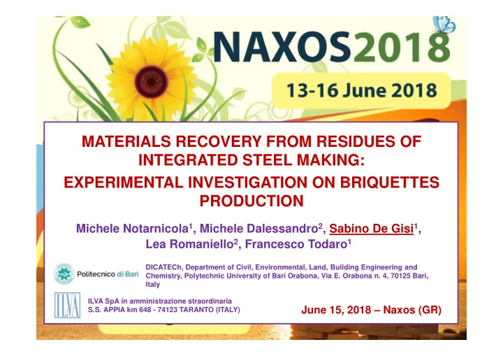 materials recovery from residues of integrated steel