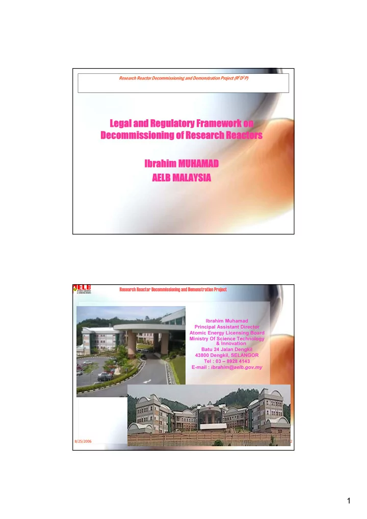legal and regulatory framework on decommissioning of
