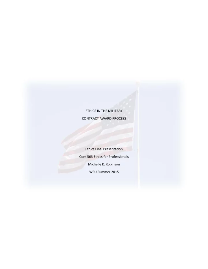 ethics in the military contract award process ethics