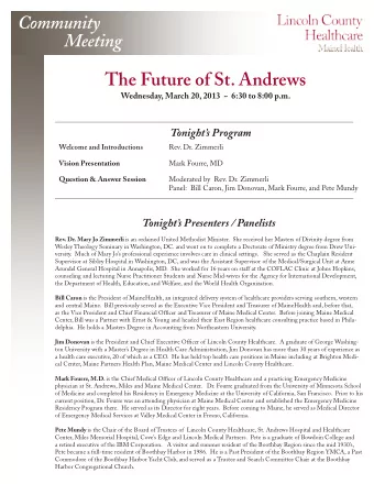 Community  Meeting  The Future of St. Andrews  Wednesday, March 20, 2013  ~  6:30 to 8:00 p.m.